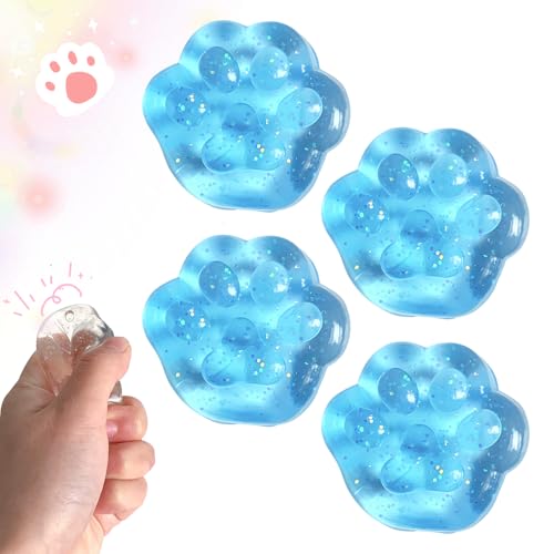 2025 Neuest Squishy Cat Paw, 4 Stück Anti Stress Spielzeug Set, Katzenpfoten Squeeze Spielzeug für Hände Therapie, Cat Paw Squeeze Ball zum entspannen für Angst abbauen Beruhigung (Blau) von givuaime