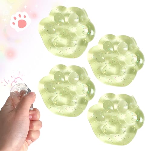 2025 Neuest Squishy Cat Paw, 4 Stück Anti Stress Spielzeug Set, Katzenpfoten Squeeze Spielzeug für Hände Therapie, Cat Paw Squeeze Ball zum entspannen für Angst abbauen Beruhigung (Gelb) von givuaime