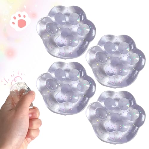 2025 Neuest Squishy Cat Paw, 4 Stück Anti Stress Spielzeug Set, Katzenpfoten Squeeze Spielzeug für Hände Therapie, Cat Paw Squeeze Ball zum entspannen für Angst abbauen Beruhigung (Lila) von givuaime