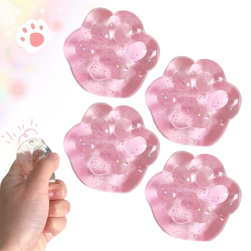 2025 Neuest Squishy Cat Paw, 4 Stück Anti Stress Spielzeug Set, Katzenpfoten Squeeze Spielzeug für Hände Therapie, Cat Paw Squeeze Ball zum entspannen für Angst abbauen Beruhigung (Rosa) von givuaime