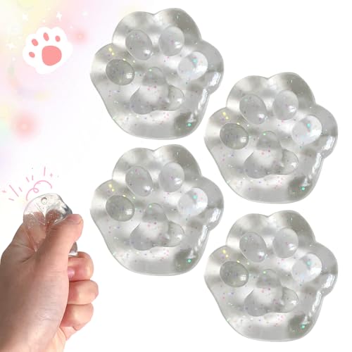 2025 Neuest Squishy Cat Paw, 4 Stück Anti Stress Spielzeug Set, Katzenpfoten Squeeze Spielzeug für Hände Therapie, Cat Paw Squeeze Ball zum entspannen für Angst abbauen Beruhigung (Weiß) von givuaime