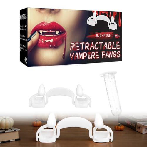 Vampirzähne, 2025 Neu Halloween Vampir Zähne, Einziehbare Vampirzähne Halloween Requisite, Vampirzähne Reißzähne, für Kinder, Erwachsene, Halloween, Rollenspiele, Karneval (Weiß# 2PCS) von givuaime