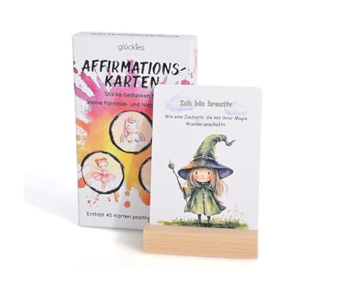 Affirmationskarten für Kinder, Mutmachkarten mit interessensbezogenen Illustrationen. Förderung von Selbstbewusstsein, emotionaler Intelligenz und Selbstwertgefühl (Fantasie- und Naturfreunde) von glückies