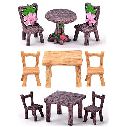 gofidin 9-teiliges Miniatur-Tisch- und Stühle-Set, Feengarten-Möbel-Ornament-Set für Puppenhaus-Zubehör, Zuhause, Mikro-Landschaftsdekoration von gofidin