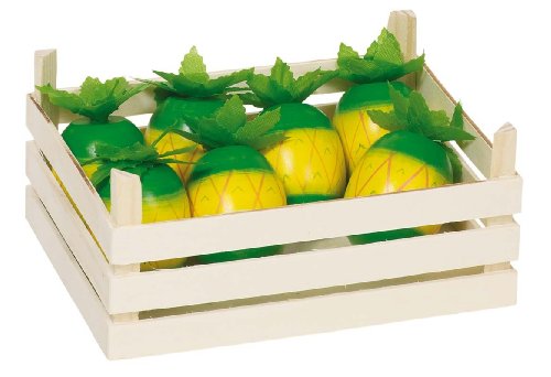 7 Ananas aus Holz - inklusive Holzkiste 16,5 x 12,5 cm von goki