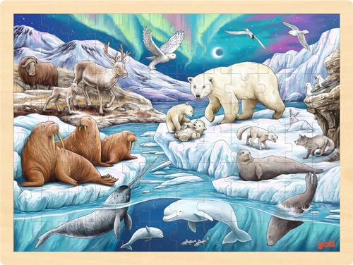 goki 57328 - Einlegepuzzle Polarnacht aus Holz, Holzpuzzle mit Tieren der Arktis, Lernspielzeug und Kinderpuzzle, fördert Fantasie und Motorik der Kinder, 40cm x 30cm, 96er Set, ab 3 Jahre goki 57328 - Einlegepuzzle Polarnacht aus Holz, Holzpuzzle mit Tieren der Arktis, Lernspielzeug und Kinderpuzzle, fördert Fantasie und Motorik der Kinder, 40cm x 30cm, 96er Set, ab 3 Jahre von goki