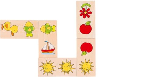 goki 56815 Dominospiel „Dominiques Domino“ aus Holz, 28-teilig – farbenfrohes Bilderdomino mit kindgerechten Motiven, ab 2 Jahren von goki