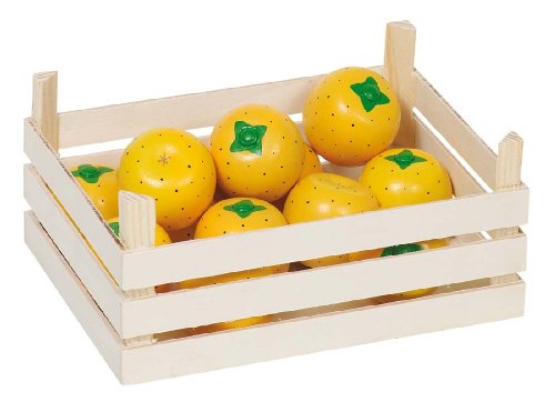 Goki 51884 - 12 Apfelsinen mit Holzkiste 16,5 x 12,5 cm von goki