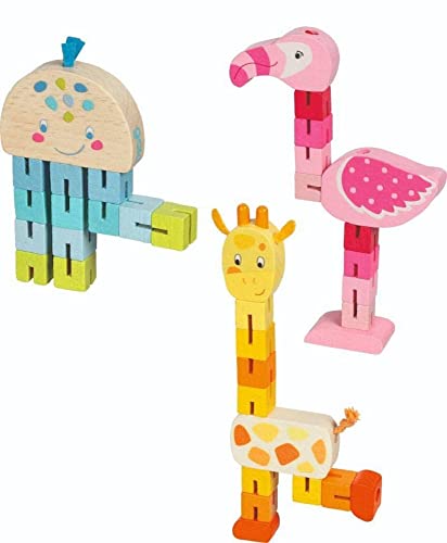 Goki 57372 Taschenpuzzle Giraffe, Flamingo, Oktopus Holzpuzzles, bunt von goki