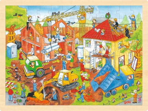 goki 57670 - Einlegepuzzle Baustelle aus Holz, Holzpuzzle Krahn, Bagger, Walze, Kipper etc., Lernspielzeug und Kinderpuzzle, fördert Fantasie und Motorik der Kinder, 40cm x 30cm, 96er Set, ab 3 Jahre goki 57670 - Einlegepuzzle Baustelle aus Holz, Holzpuzzle Krahn, Bagger, Walze, Kipper etc., Lernspielzeug und Kinderpuzzle, fördert Fantasie und Motorik der Kinder, 40cm x 30cm, 96er Set, ab 3 Jahre von goki