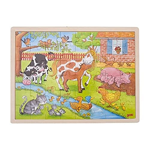 Goki 57745 Einlegepuzzle "Leben auf dem Bauernhof" aus Holz, 48-teilig von goki