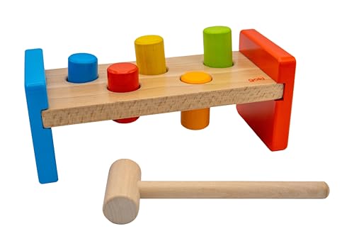 Goki 58581 Hammerbank aus Holz | Ergonomisches Hämmern & Zielübungen |, Buntes & Motorikförderndes Spielzeug |, ab 2 Jahren von goki