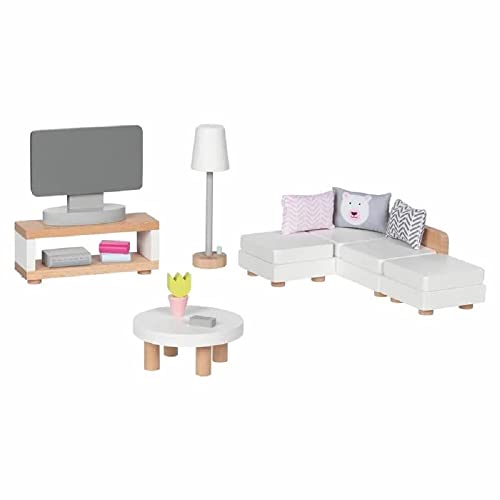 goki 51494 - Puppenmöbel Style, Wohnzimmer - Wohnzimmerausstattung für das Puppenhaus, Puppenhauszubehör (15 teilig) von goki