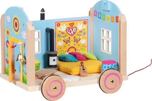 goki 51440 – Wohnwagen Spirit – 12-teiliges möbliertes hippes Puppenhaus-Mobil von goki