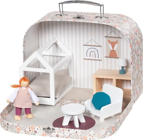 goki 51443 – Kofferappartement – 10-teiliges mobiles Puppenhaus im Kofferformat, vollständig möbliert von goki