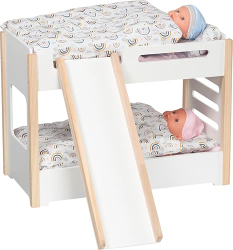 goki 51451 – Puppen-Etagenbett mit Rutsche – stabiles Bett aus Holz für Zwei Puppen von goki