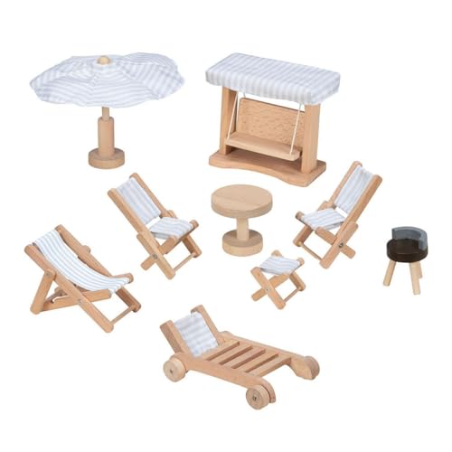 goki 51475 - Puppengartenmöbel aus Buchenholz - unterschiedliche Sitzmöglichkeiten- Modernes Streifendesign - funktionstüchtige Schaukel von goki