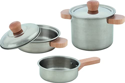 goki 51509 - Kochset Sterneküche, 5-teilig - großer und kleiner Topf mit Deckel sowie Pfanne - Spielset für Kinderküche, Puppenküche und Kaufmannsladen von goki