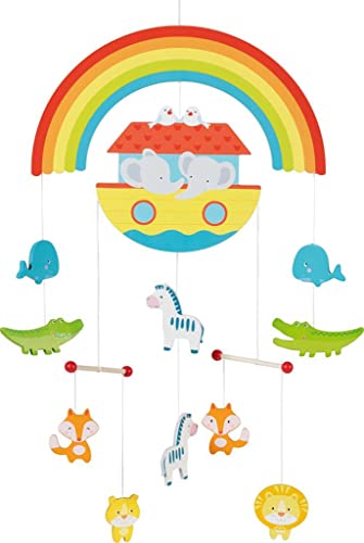 goki 52874 - Mobile Arche Noah - Spielzeug und Zubehör für Wiege - wunderschöner Regenbogen und niedliche Tiere - fördert visuelle Wahrnehmung von goki