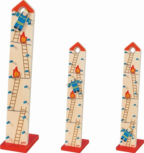 goki 53785 - Purzelmännchen Brandmeister Benno aus Holz – Hochwertiges Holzspielzeug für Kinder, Feuerwehrmann Spielzeug, 2-teilig, ab 3 Jahre von goki