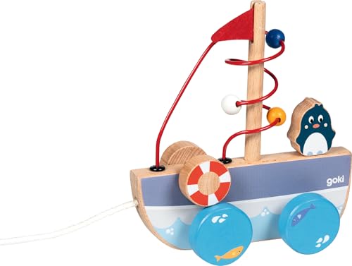 goki 54849 - Ziehschiff AHOI mit Motorikschleife aus Holz, Nachzieh-Spielzeug mit Bootmotiv, Lernspielzeug inkl. Schnur, Babyspielzeug fördert Koordination und Motorik, 17cm x 7cm x 19cm, ab 1 Jahr goki 54849 - Ziehschiff AHOI mit Motorikschleife aus Holz, Nachzieh-Spielzeug mit Bootmotiv, Lernspielzeug inkl. Schnur, Babyspielzeug fördert Koordination und Motorik, 17cm x 7cm x 19cm, ab 1 Jahr von goki
