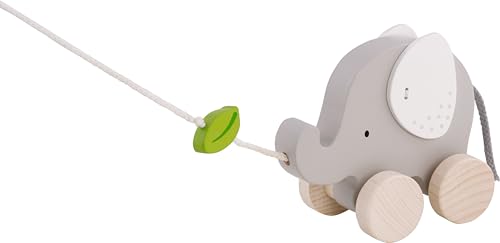 Goki 54866 Schlepptier Elefant mit Blatt Babypuppen, bunt von goki