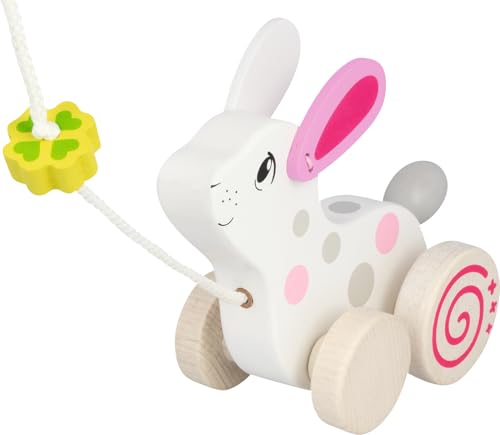 goki 54897 Ziehtier Hase aus Holz, Nachzieh-Spielzeug mit Tiermotiv, Lernspielzeug inklusive Schnur, Babyspielzeug fördert Koordination und Motorik, 15cm x 8cm x 12cm, ab 1 Jahr von goki