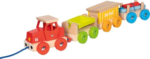 goki 55841 – Güterzug GK-Rail – großer Spielzug aus Holz mit Lok, 3 Waggons und Ladung, zum Beladen und Ziehen, ca. 55 cm lang goki 55841 – Güterzug GK-Rail – großer Spielzug aus Holz mit Lok, 3 Waggons und Ladung, zum Beladen und Ziehen, ca. 55 cm lang von goki