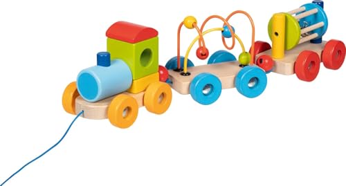 goki 55847 – Zug Rio – Funktions-Spielzug aus Holz mit Motorikschleife und Glöckchen von goki