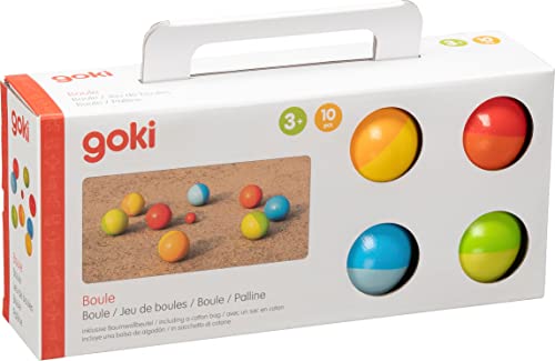 goki 56658 - Boule inklusive Baumwollbeutel - Outdoor-Familienspiel mit 9 Kugeln aus Holz von goki