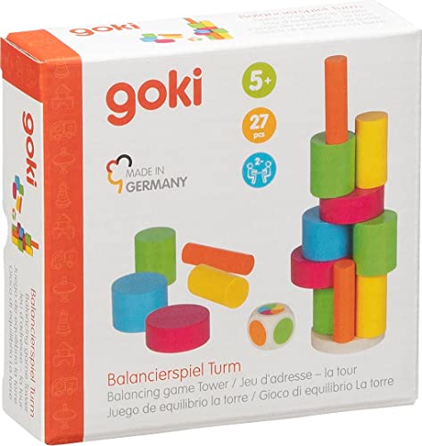 goki 56762 - farbenfrohes Balancierspiel Turm - Holzspielzeug Klassiker - Geschicklichkeitsspiel - aus Buchenholz - Made in Germany von goki