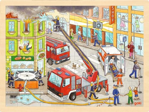 goki 57336 - Einlegepuzzle Feuerwehreinsatz für Kinder – Fördert Fantasie und Feinmotorik, Feuerwehr und Krankenwagen, 40cm x 30cm, 96-er Set, ab 3 Jahre goki 57336 - Einlegepuzzle Feuerwehreinsatz für Kinder – Fördert Fantasie und Feinmotorik, Feuerwehr und Krankenwagen, 40cm x 30cm, 96-er Set, ab 3 Jahre von goki