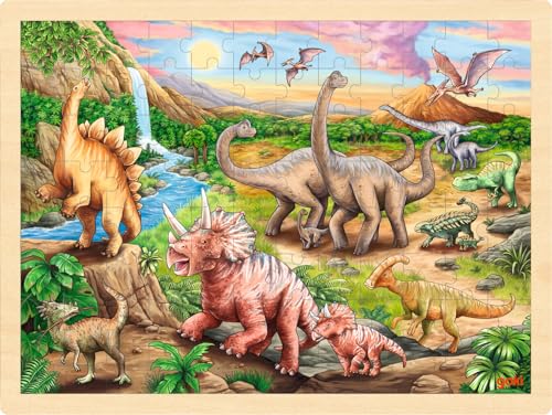 goki 57348 - Einlegepuzzle Dinosaurierwanderung - 96 Teile aus Holz - buntes Farbdesign mit detailreichem Dinosaurier Motv goki 57348 - Einlegepuzzle Dinosaurierwanderung - 96 Teile aus Holz - buntes Farbdesign mit detailreichem Dinosaurier Motv von goki