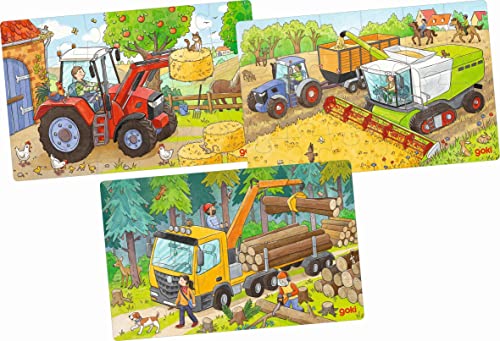 goki 57380 - Puzzles Fahrzeuge aus Holz - 3 Verschiedene Motive mit Fahrzeugen vom Bauernhof und aus dem Wald goki 57380 - Puzzles Fahrzeuge aus Holz - 3 Verschiedene Motive mit Fahrzeugen vom Bauernhof und aus dem Wald von goki