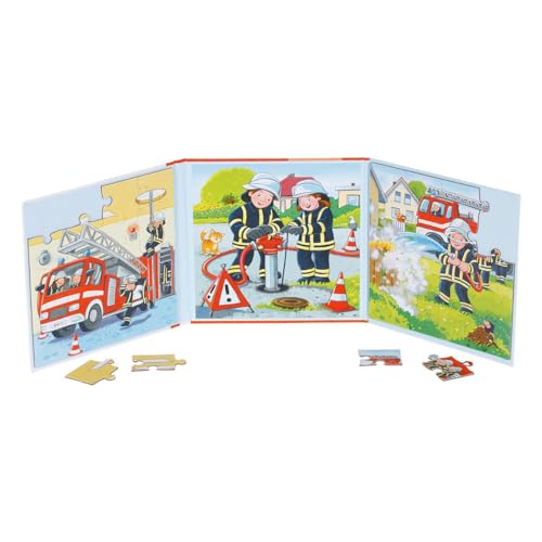 goki 57385 Puzzlebuch Feuerwehr 17,3 x 17,3 x 1,2 cm, 2 x 20 Teile, 2 Motive, magnetisch,, bunt von goki