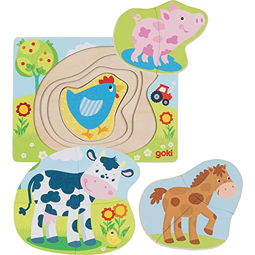 goki 57386 Schichtenpuzzle Bauernhoftiere 17,5 x 13,5 x 1,5 cm, Holz, 4 Schichten, 10 Teile, bunt goki 57386 Schichtenpuzzle Bauernhoftiere 17,5 x 13,5 x 1,5 cm, Holz, 4 Schichten, 10 Teile, bunt von goki