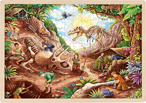 goki 57395 Einlegepuzzle Ausgrabung Dinosaurier 46,5 x 33 x 1 cm, Holz, 192 Teile, bunt von goki