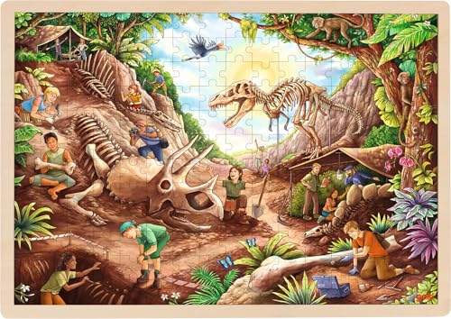 Goki 57395 Puzzle aus Holz, Motiv Dinosaurier, 46,5 x 33 x 1 cm, 192 Teile, Mehrfarbig von goki