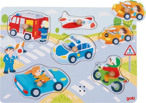 goki 57399 – Steckpuzzle Verkehr, Klangpuzzle mit Fahrzeuggeräuschen - 6 Teile - Soundpuzzle aus Holz goki 57399 – Steckpuzzle Verkehr, Klangpuzzle mit Fahrzeuggeräuschen - 6 Teile - Soundpuzzle aus Holz von goki