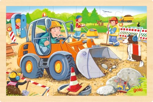 goki 57411 Einlegepuzzle Baustelle aus Holz, Holzpuzzle mit Bagger und Bauarbeitern, Lernspielzeug und Kinderpuzzle, fördert Fantasie und Motorik, 30cm x 20cm, 24er Set, ab 3 Jahre goki 57411 Einlegepuzzle Baustelle aus Holz, Holzpuzzle mit Bagger und Bauarbeitern, Lernspielzeug und Kinderpuzzle, fördert Fantasie und Motorik, 30cm x 20cm, 24er Set, ab 3 Jahre von goki