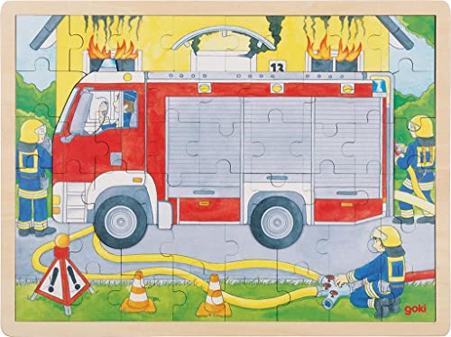 goki 57416 Puzzle aus Holz, 2-lagig, Motiv Feuerwehr, 40 x 30 x 1 cm, 59 Teile von goki
