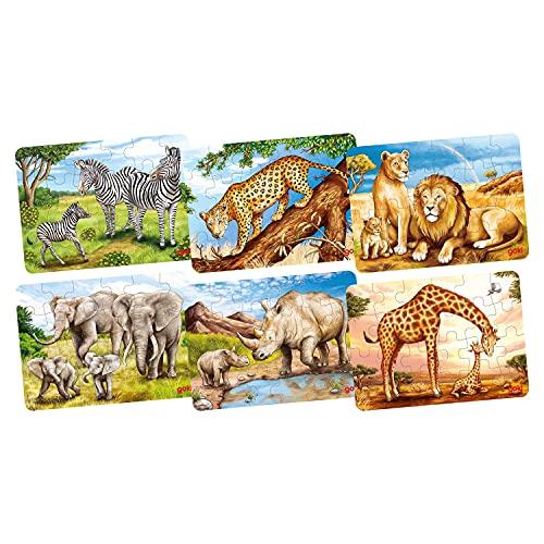 GOKI 57419 Minipuzzle afrikanische Tiere Animals Holzpuzzles, bunt von goki
