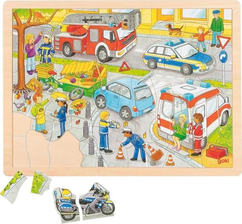 goki 57429 - Einlegepuzzle Polizeieinsatz aus Holz - 56 Teile von goki