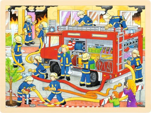 goki 57527 - Einlegepuzzle Feuerwehreinsatz aus Holz, Holzpuzzle mit Feuerwehrmännern, Lernspielzeug und Kinderpuzzle, fördert Fantasie und Motorik der Kinder, 40cm x 30cm, 48er Set, ab 3 Jahre goki 57527 - Einlegepuzzle Feuerwehreinsatz aus Holz, Holzpuzzle mit Feuerwehrmännern, Lernspielzeug und Kinderpuzzle, fördert Fantasie und Motorik der Kinder, 40cm x 30cm, 48er Set, ab 3 Jahre von goki