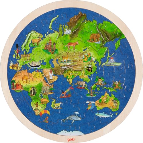 goki 57666 - Einlegepuzzle Weltkugel aus Holz, Holzpuzzle mit Menschen & Tieren der Erde, Lernspielzeug und Kinderpuzzle, fördert Fantasie und Motorik, 30cm x 30cm, 57er Set, ab 6 Jahre goki 57666 - Einlegepuzzle Weltkugel aus Holz, Holzpuzzle mit Menschen & Tieren der Erde, Lernspielzeug und Kinderpuzzle, fördert Fantasie und Motorik, 30cm x 30cm, 57er Set, ab 6 Jahre von goki
