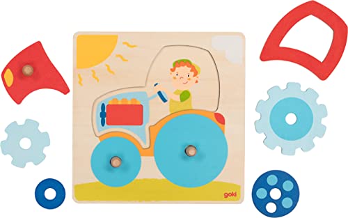 goki 57702 - Steckpuzzle Traktor aus Holz - 6 Teile von goki