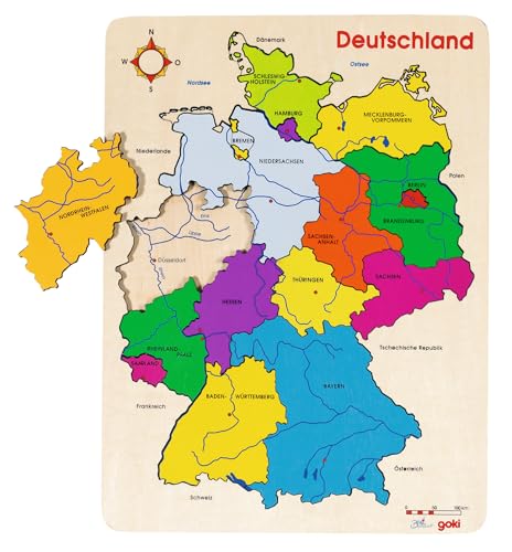 goki 57860 Einlegepuzzle Deutschland II aus Holz, Holzpuzzle mit allen Bundesländern, Lernspielzeug und Kinderpuzzle, fördert Fantasie und Motorik, 30cm x 40cm, 16er Set, ab 4 Jahre goki 57860 Einlegepuzzle Deutschland II aus Holz, Holzpuzzle mit allen Bundesländern, Lernspielzeug und Kinderpuzzle, fördert Fantasie und Motorik, 30cm x 40cm, 16er Set, ab 4 Jahre von goki
