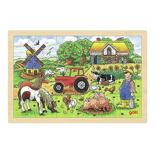 Goki 57891 Einlegepuzzle Müllers Farm aus Holz, Holzpuzzle mit Bauernhofmotiv, Lernspielzeug und Kinderpuzzle, fördert Fantasie und Motorik der Kinder, 30cm x 20cm, 24er Set, ab 3 Jahre Goki 57891 Einlegepuzzle Müllers Farm aus Holz, Holzpuzzle mit Bauernhofmotiv, Lernspielzeug und Kinderpuzzle, fördert Fantasie und Motorik der Kinder, 30cm x 20cm, 24er Set, ab 3 Jahre von goki