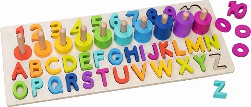 goki 58357 - Alphanumerisches Puzzle - aus robustem Holz - 91 Teile - Zahlen von 0 bis 10, Buchstaben von A bis Z | ABC Alphabet Puzzle | Zahlen Puzzle von goki