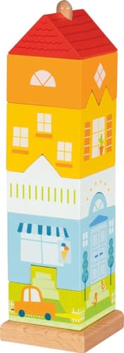 goki 58358 - Stapelturm Stadtvilla - 7 teilig aus robustem Holz - erste Puzzleversuche - buntes fröhliches Design von goki